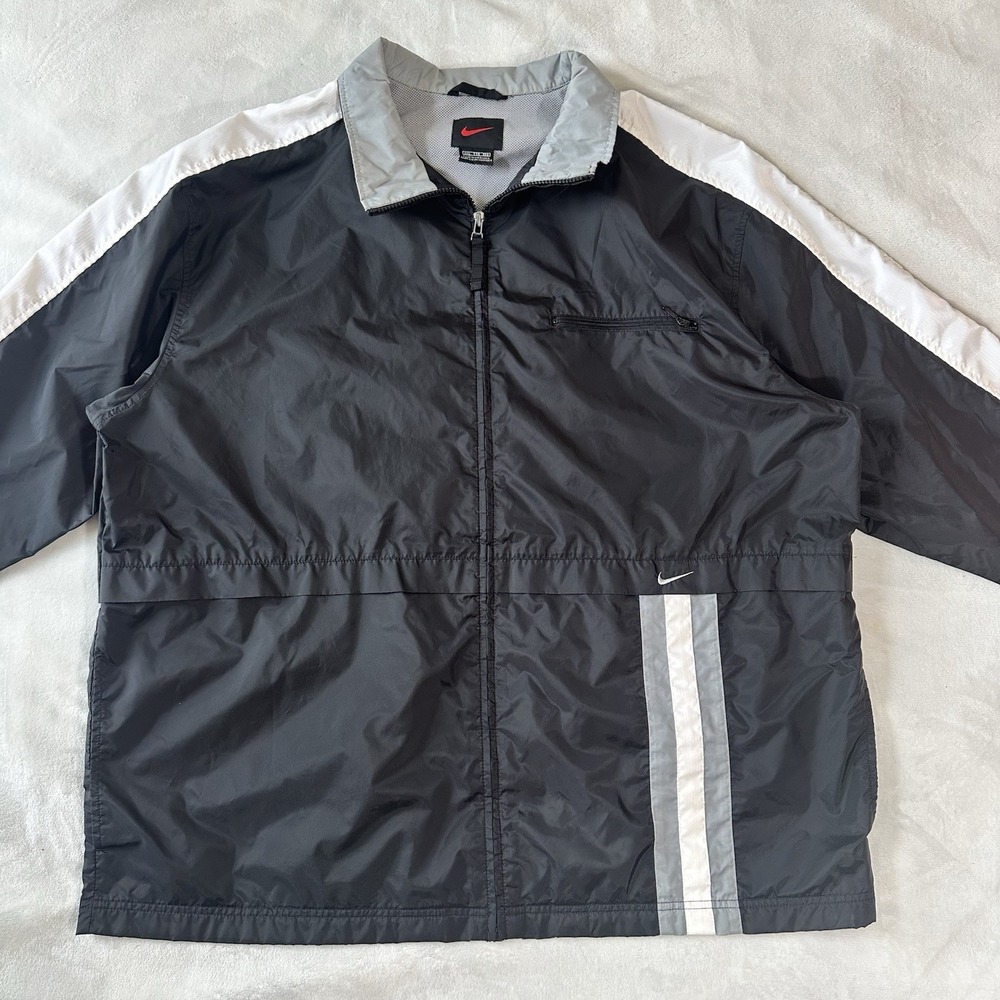 VTG Nike Jacket Mens 2XL Black Track Windbreaker 90s Full Zip Spellout Athletic